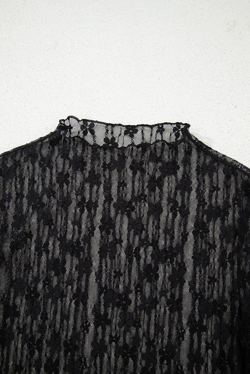 Sheer Floral Lace Long Sleeve Slim Fit Top